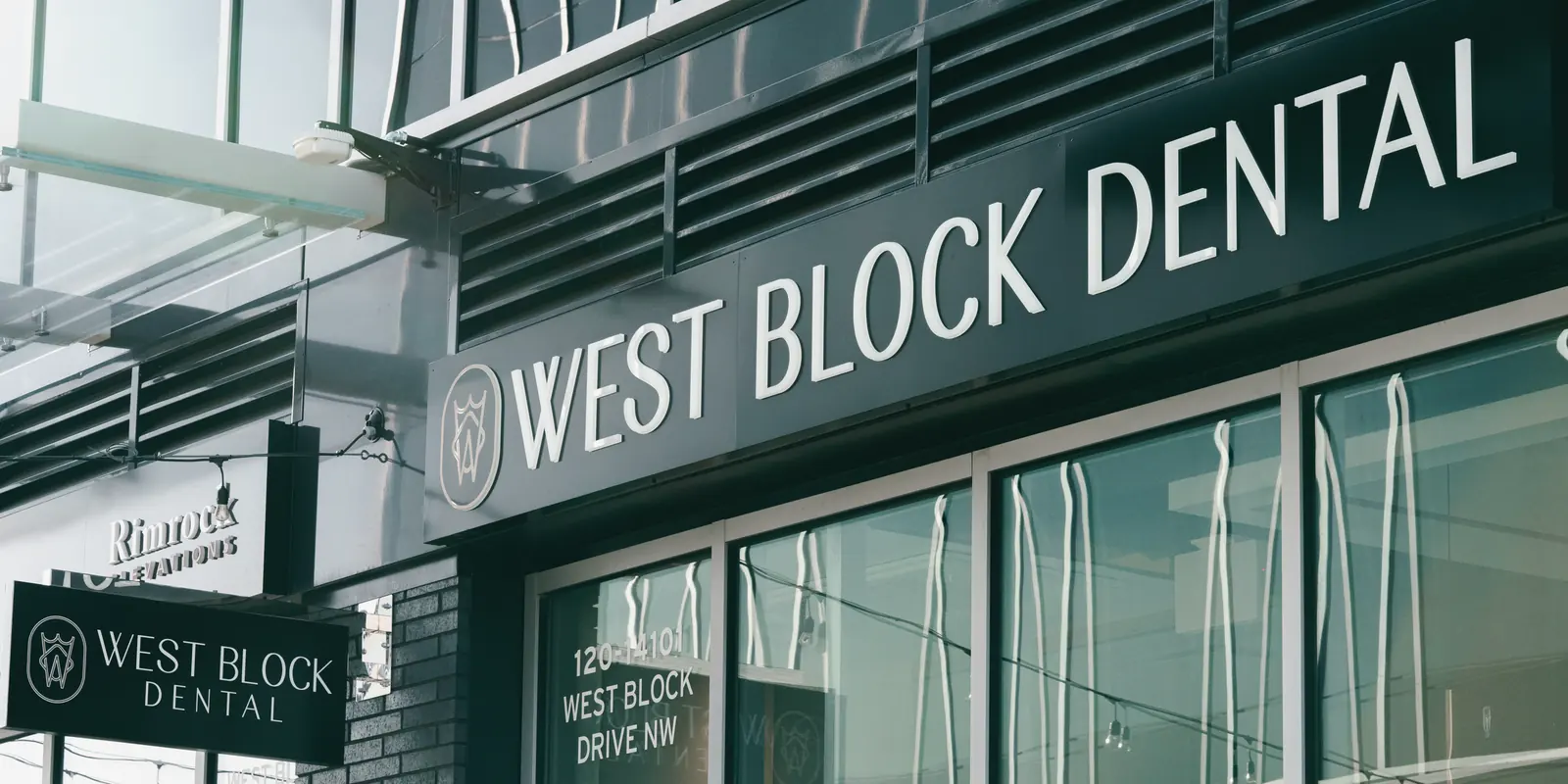 West Block Dental storefront sign at 14101 West Block Drive NW in Glenora, Edmonton